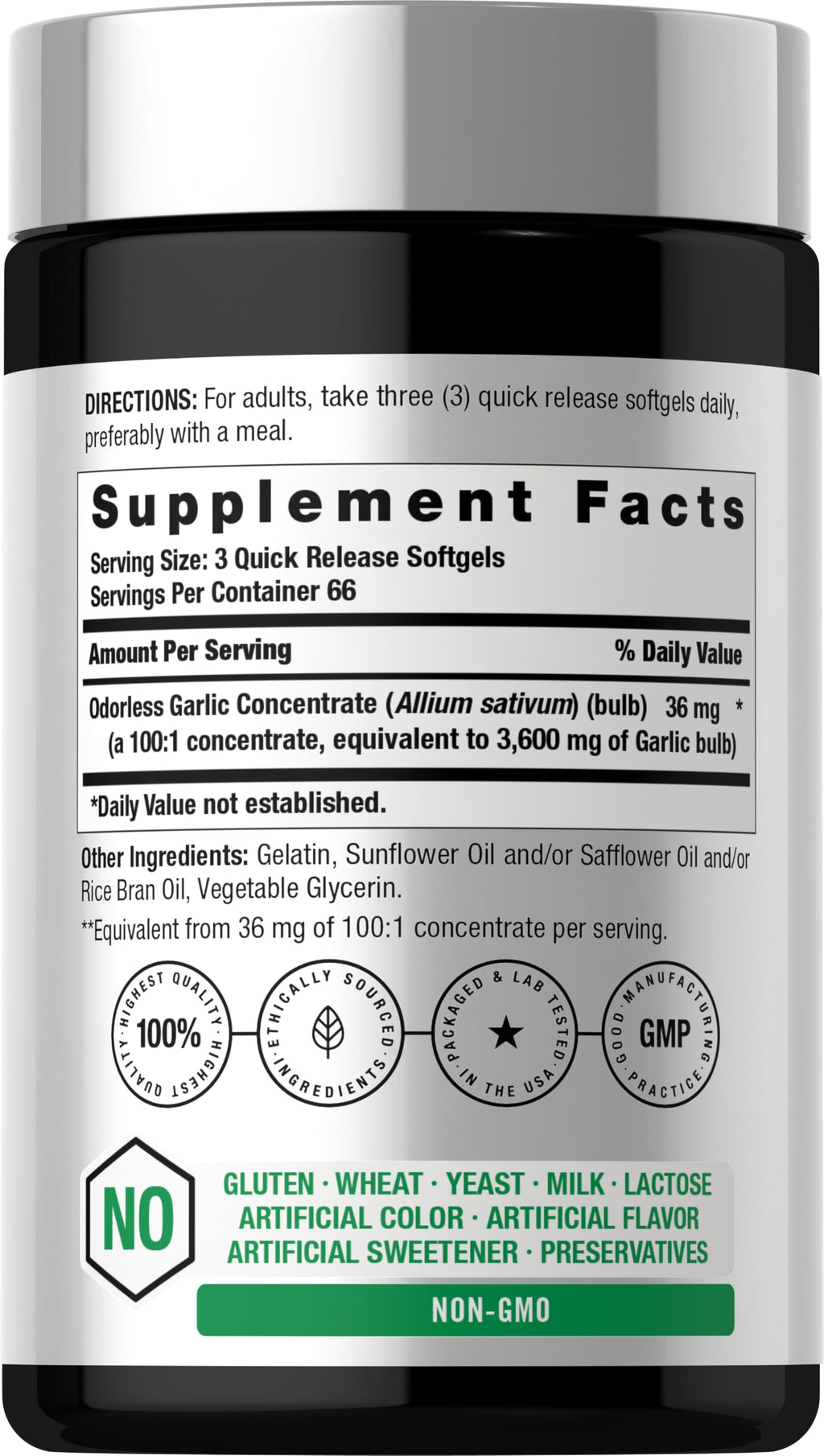 Odorless Garlic Softgel Supplement 200 Pills Z598981