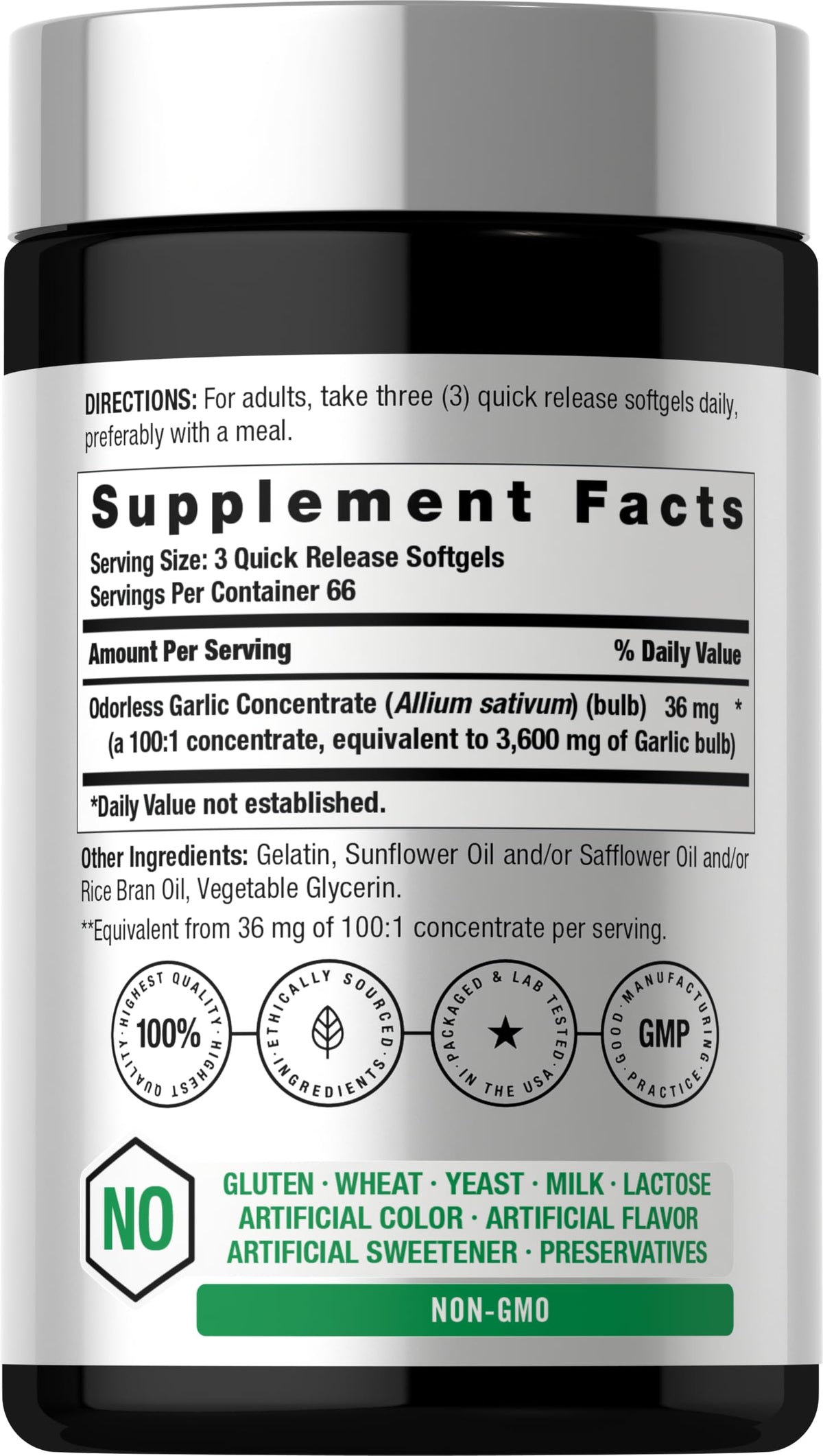 Odorless Garlic Softgel Supplement 200 Pills Z598981