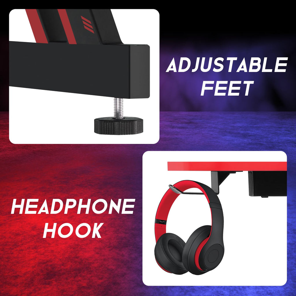 47 Inch Z Shaped Gaming Desk with Headphone Hook U516