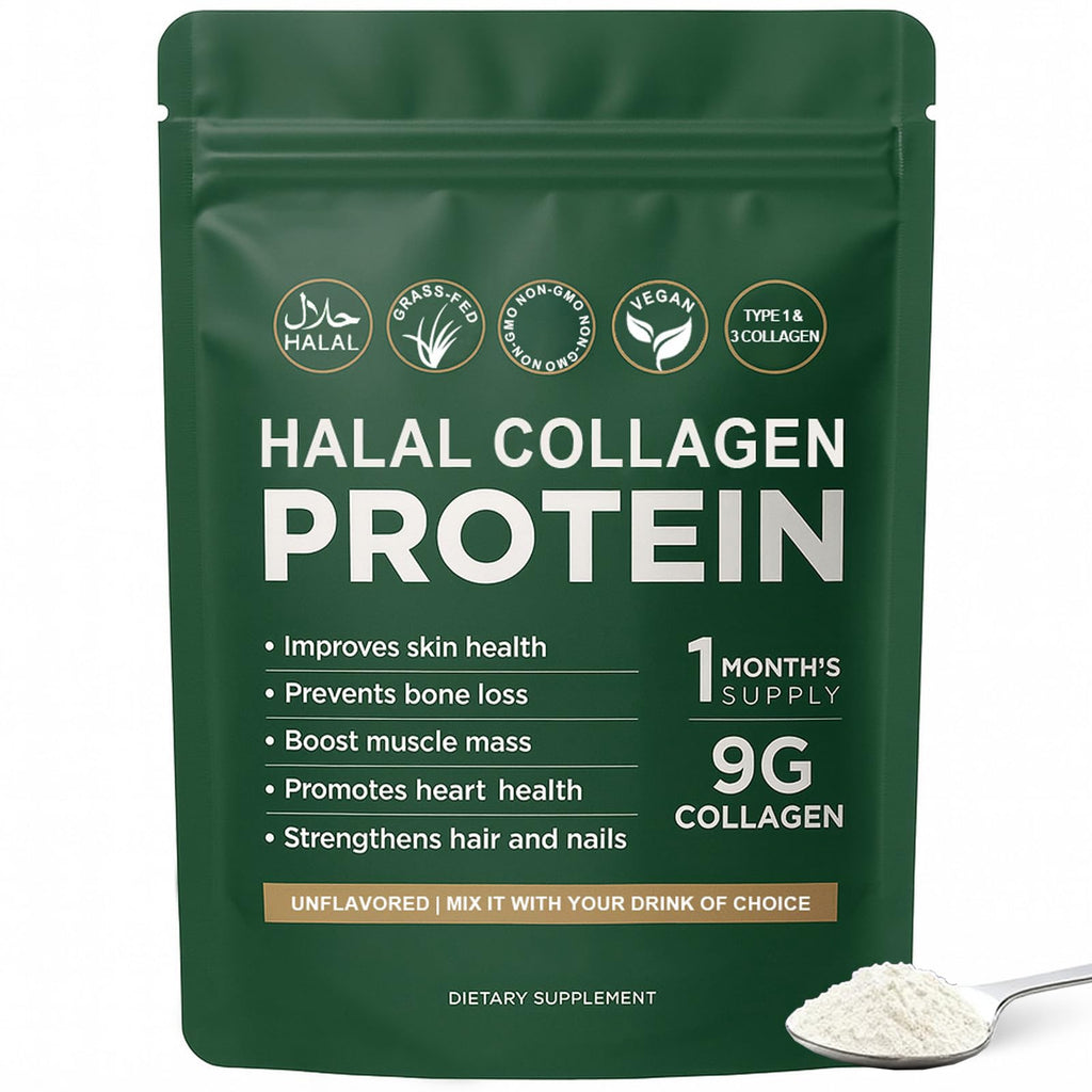 Halal Collagen Protein Powder, Grass Fed Organic Hydrolyzed Peptides, Unflavoured, 30 Servings W307