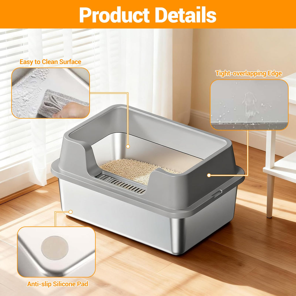 XL Stainless Steel Enclosed Cat Litter Box with Scoop I841521