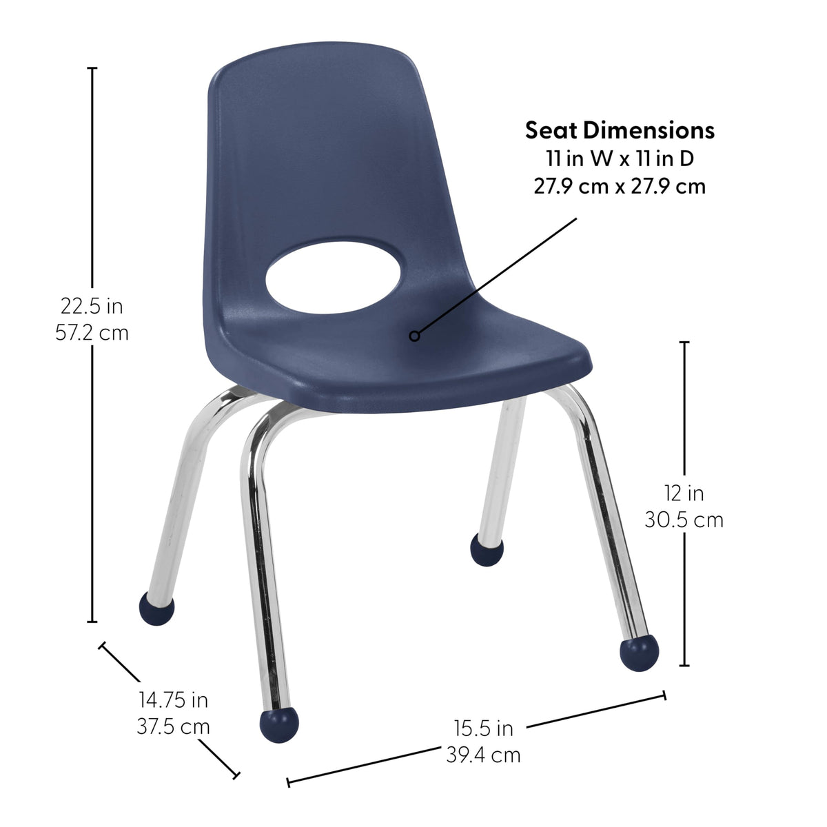 12" School Stack Chair with Ball Glides, Navy, 6-Pack A19300