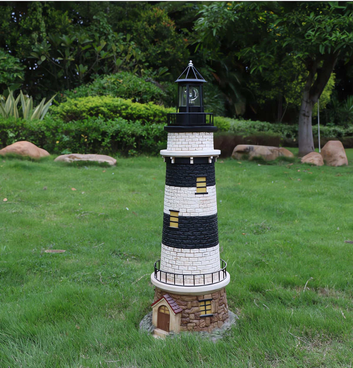 Black Solar Rotating Lighthouse Lamp F549220