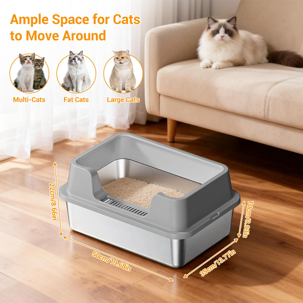 XL Stainless Steel Enclosed Cat Litter Box with Scoop I841521