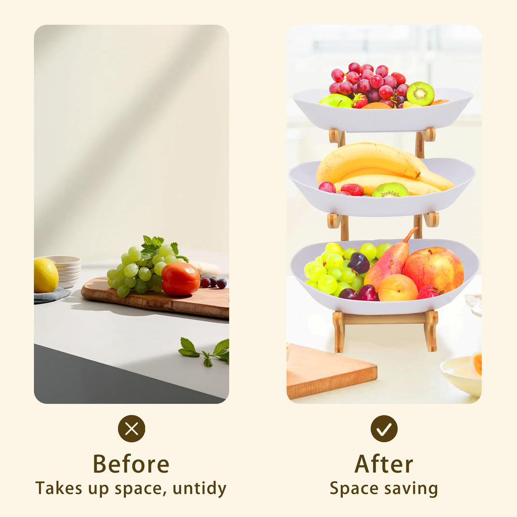 3 Tier Plastic Fruit Bowl with Bamboo Stand X2714