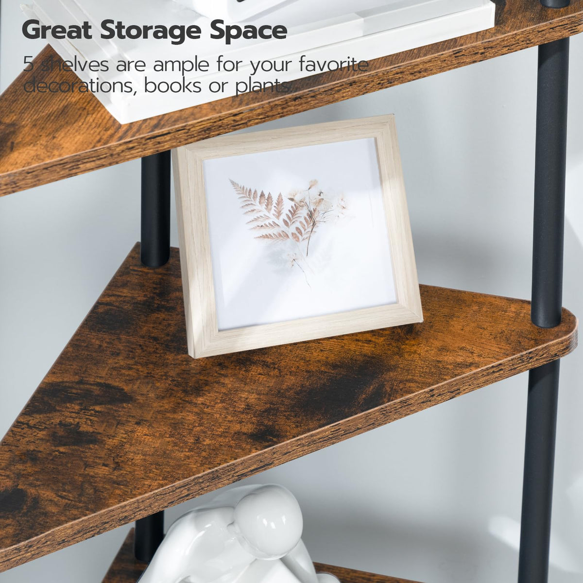 5-Tier Corner Bookshelf with Metal Frame M611