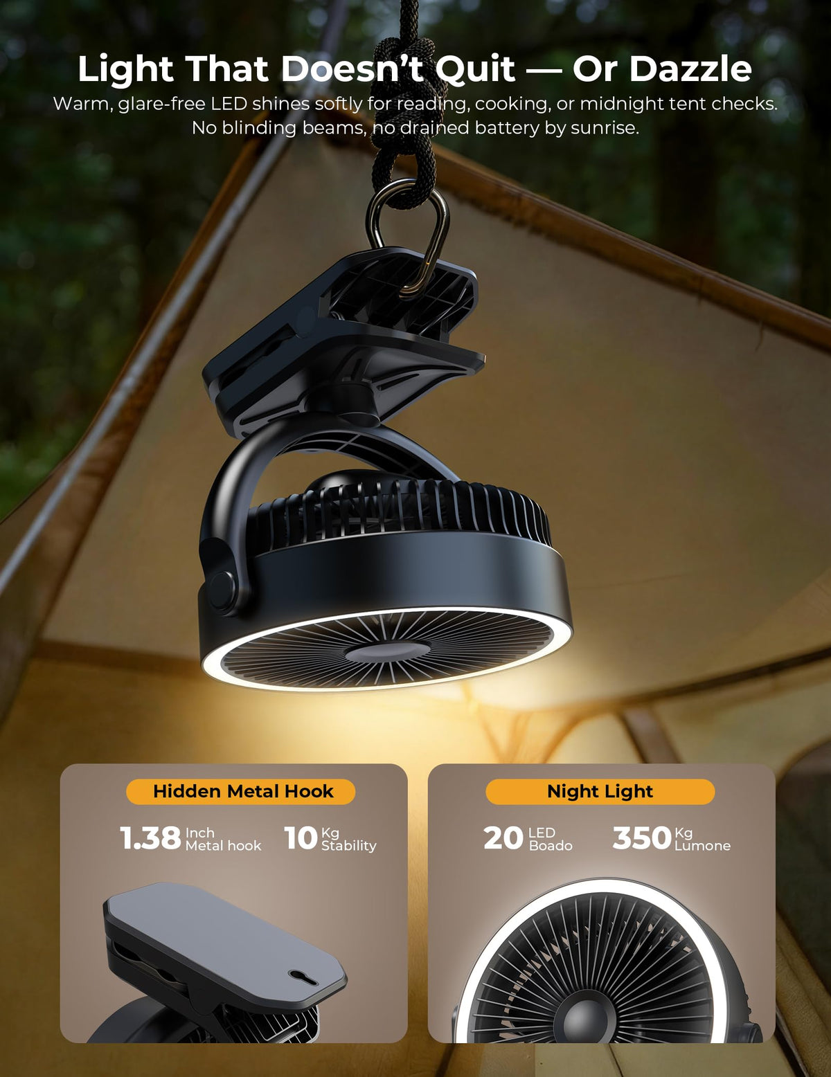 10000mAh Rechargeable 8 Inch Clip on Fan Black A6804