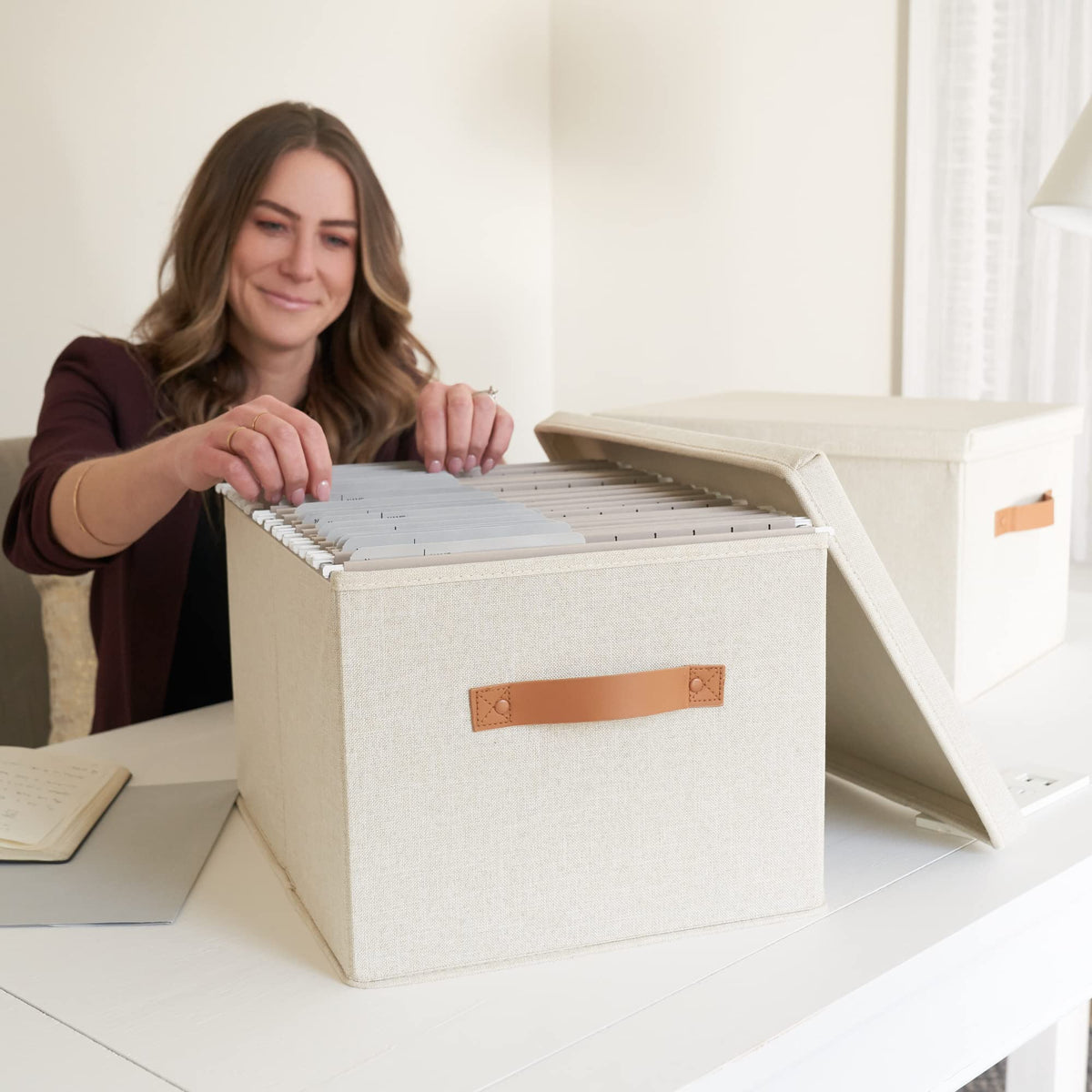 Collapsible Linen File Organizer Box Set of 2 B7396