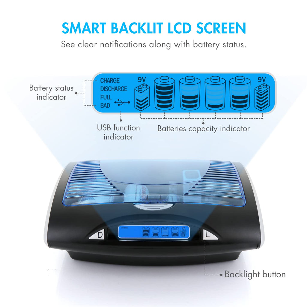 Rechargeable NiCd D Batteries and LCD Smart Charger N177