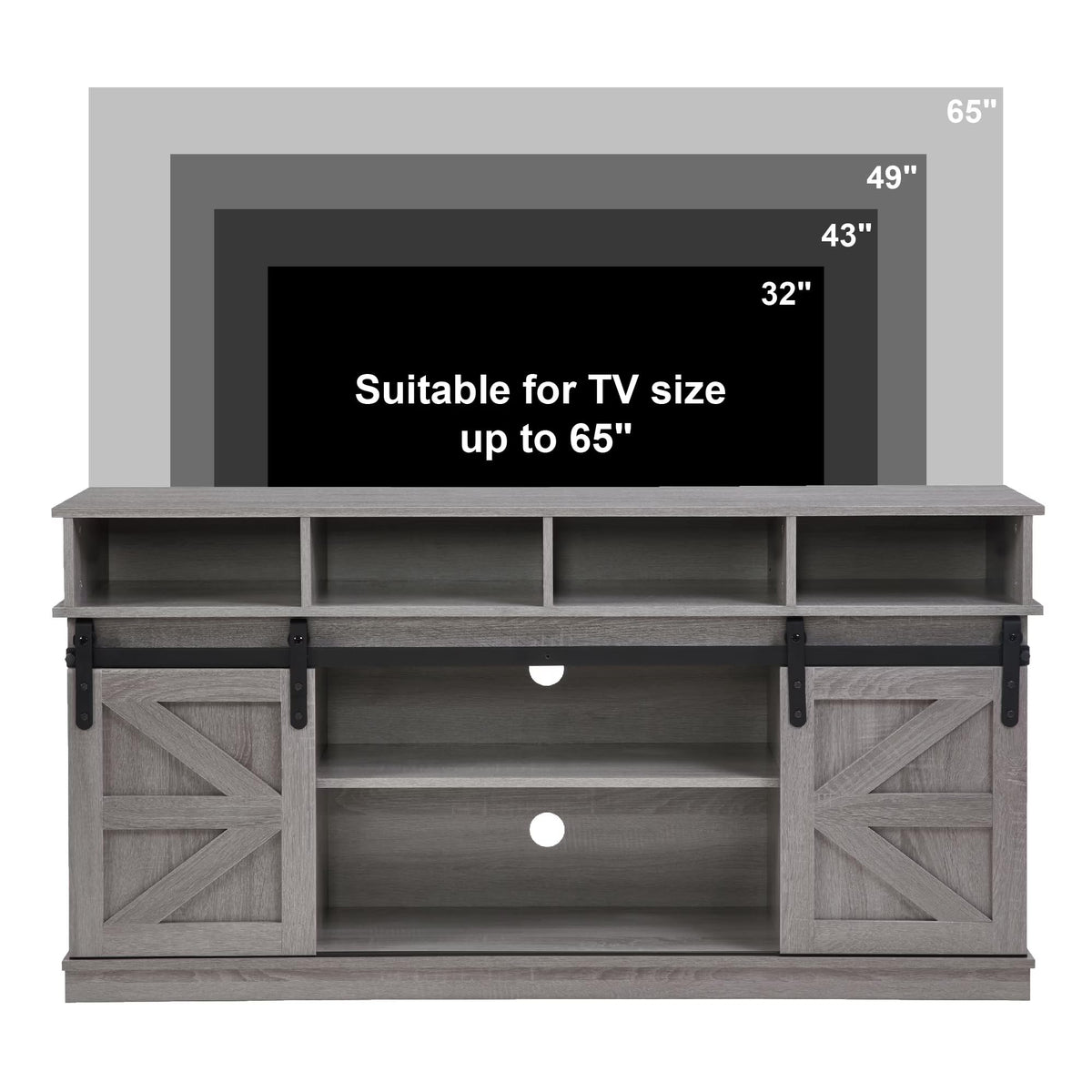 65" Grey Farmhouse TV Stand with Sliding Doors F524