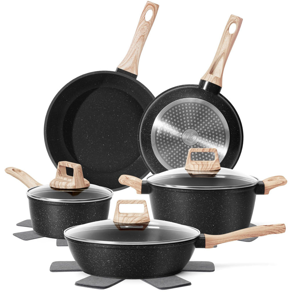 Non Stick 12Pcs Black Granite Induction Cookware I18880