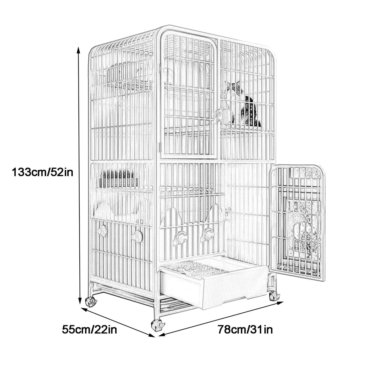 4-Tier Metal Wire Cat Cage with Litter Box and Hammock N9278