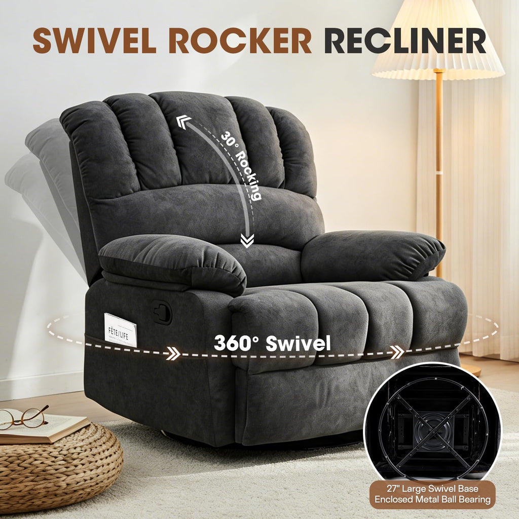Oversized Manual Swivel Rocker Recliner Chair R68957
