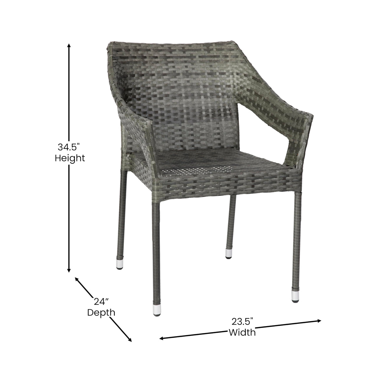 Gray PE Rattan Patio Dining Chair 2-Pack R451