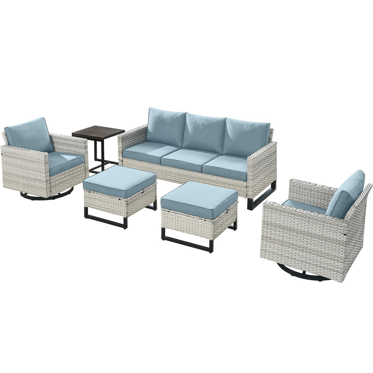 6 Piece Wicker Patio Conversation Set with Swivel Rocker Chairs and Ottoman K792878