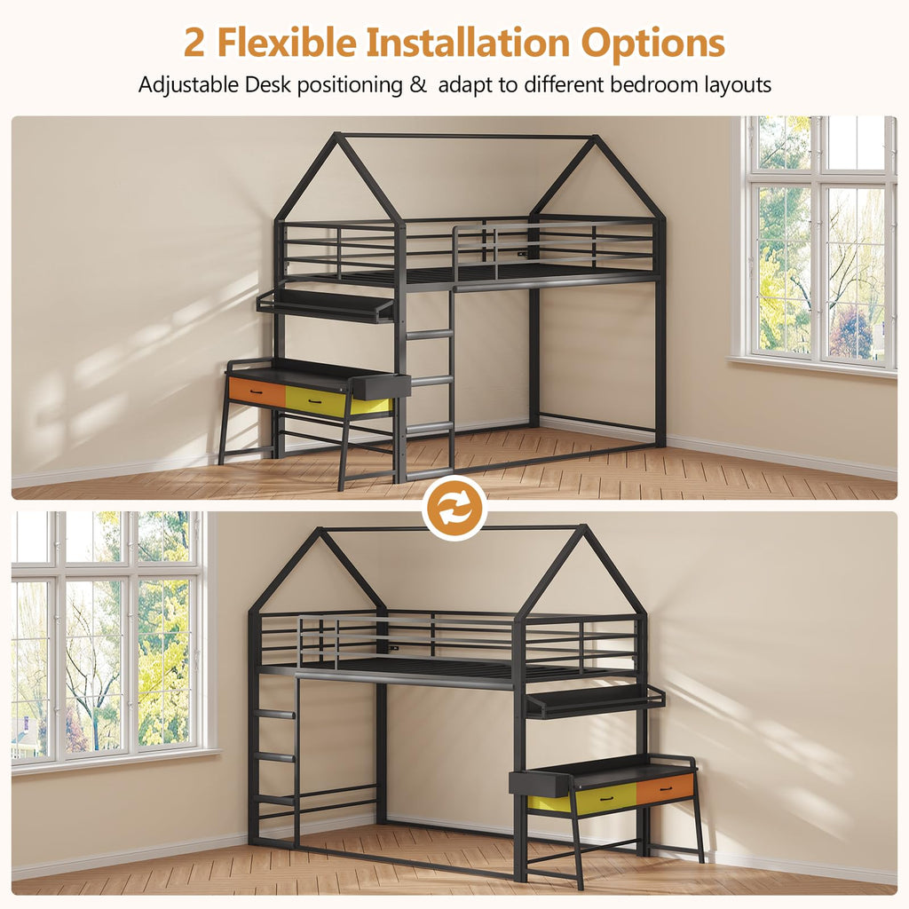Twin Over Twin Bunk Bed with Desk and Drawers N2581