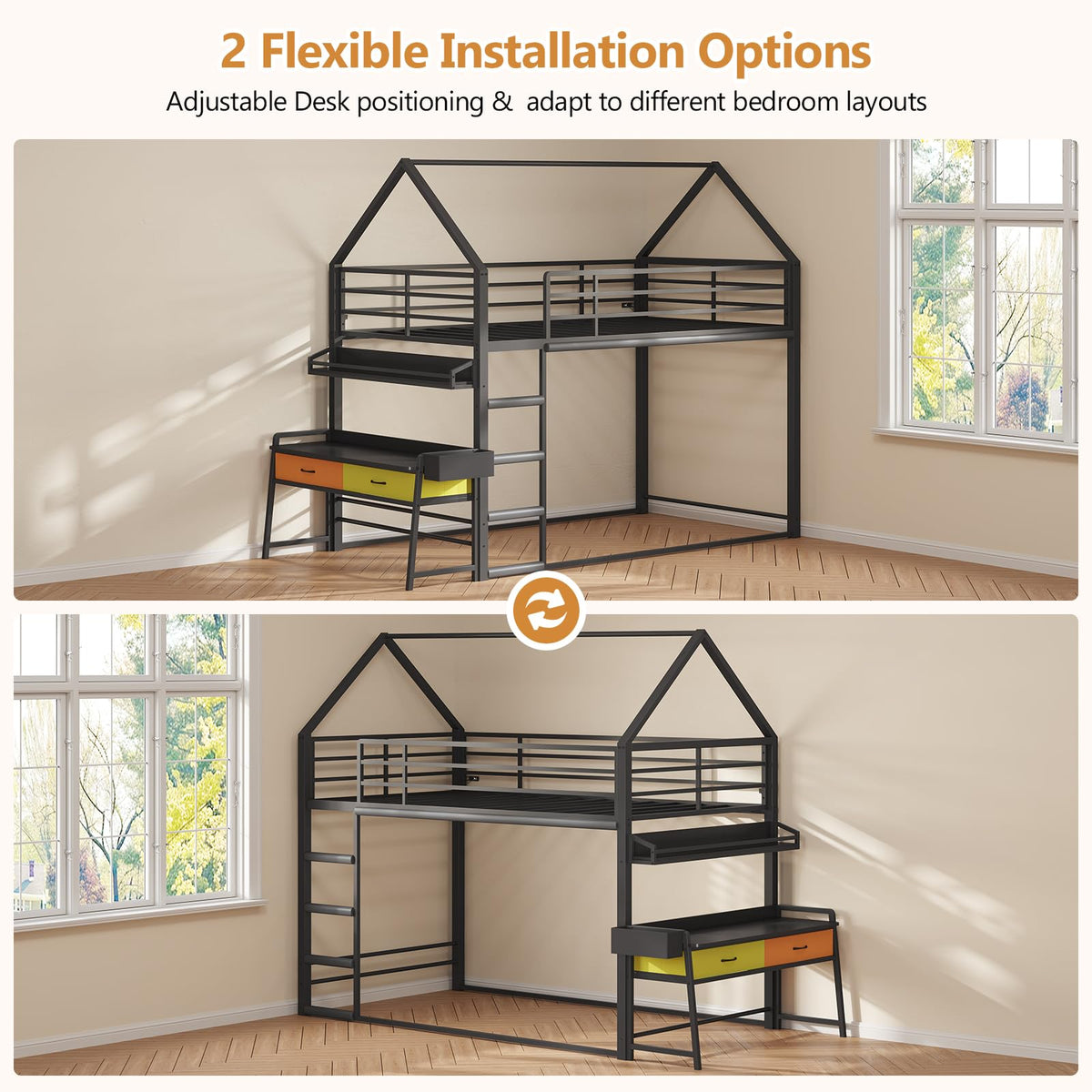 Twin Over Twin Bunk Bed with Desk and Drawers N2581