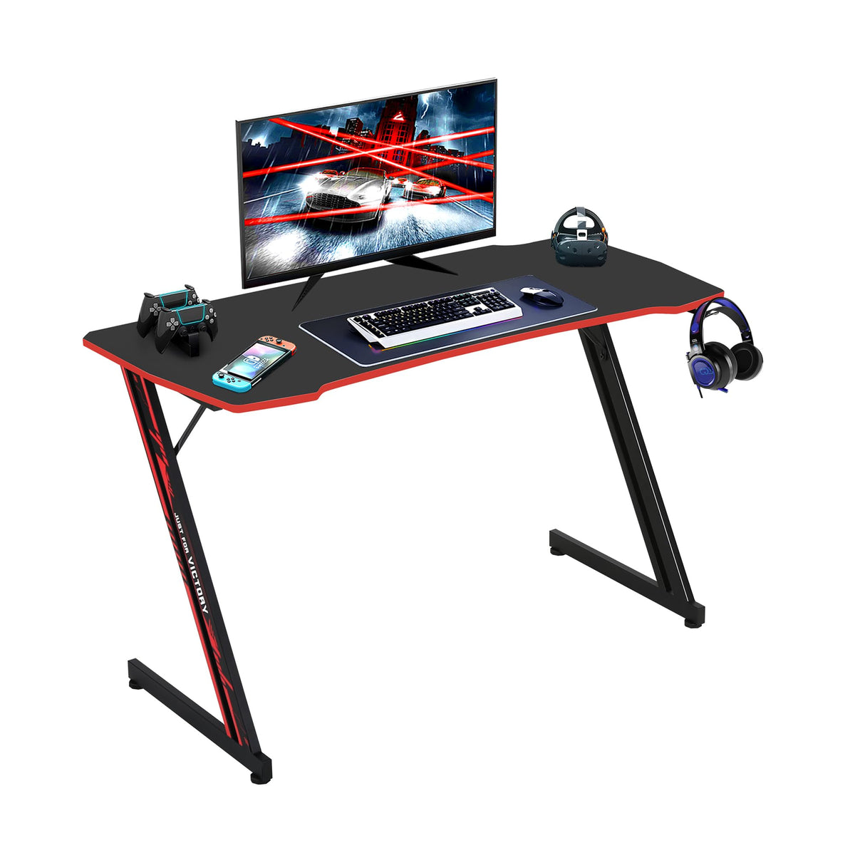 47 Inch Z Shaped Gaming Desk with Headphone Hook U516