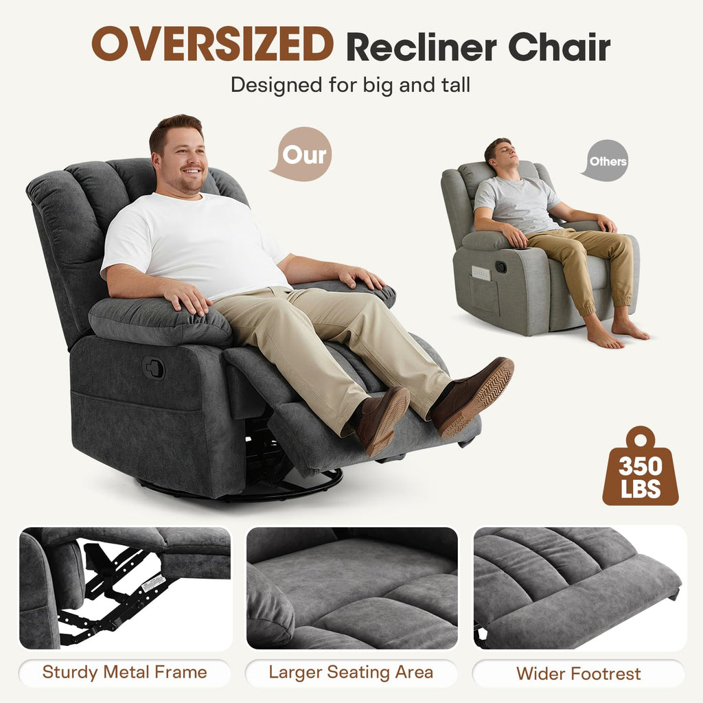 Oversized Manual Swivel Rocker Recliner Chair R68957