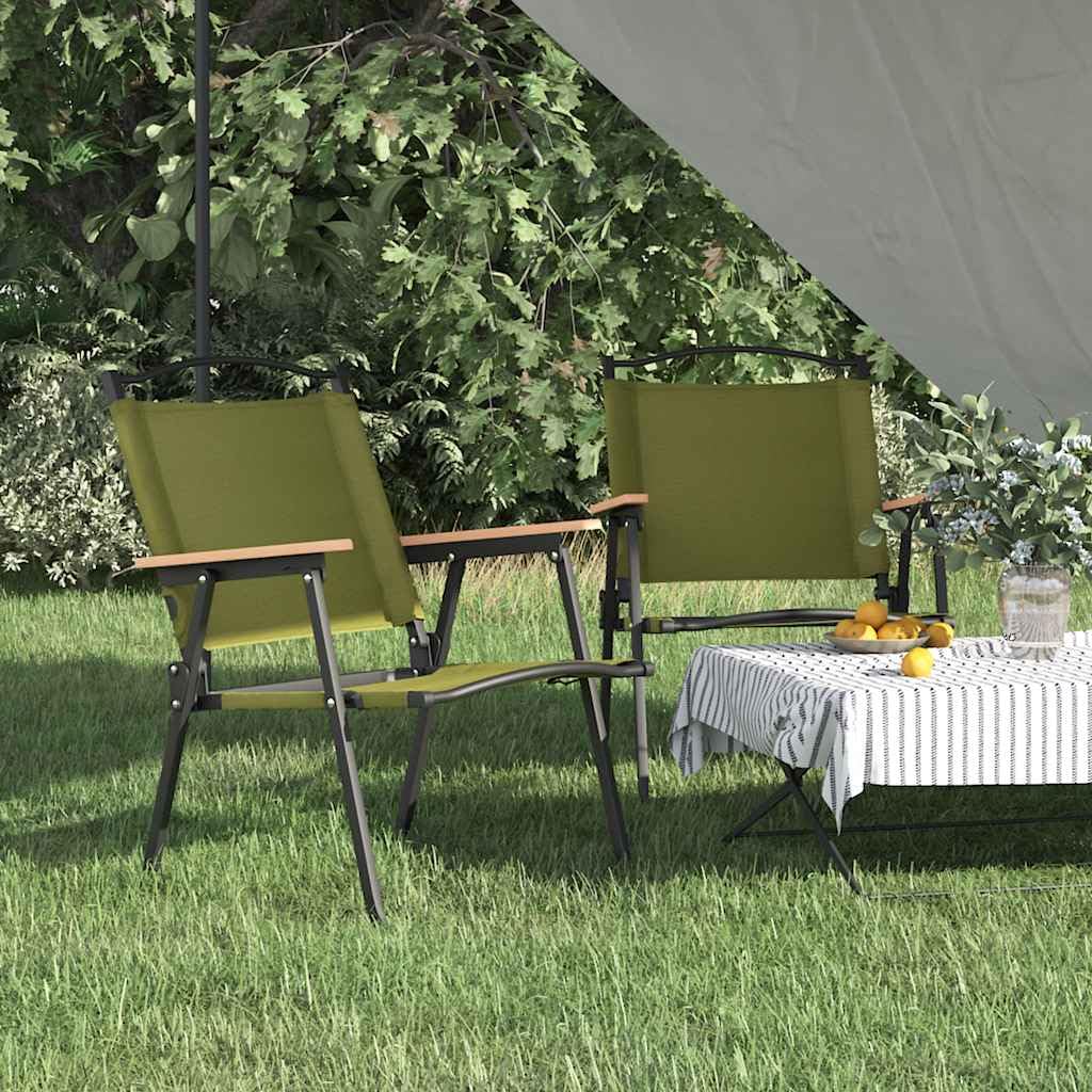 Camping Chairs 2 pcs Green Oxford Fabric Folding C36446