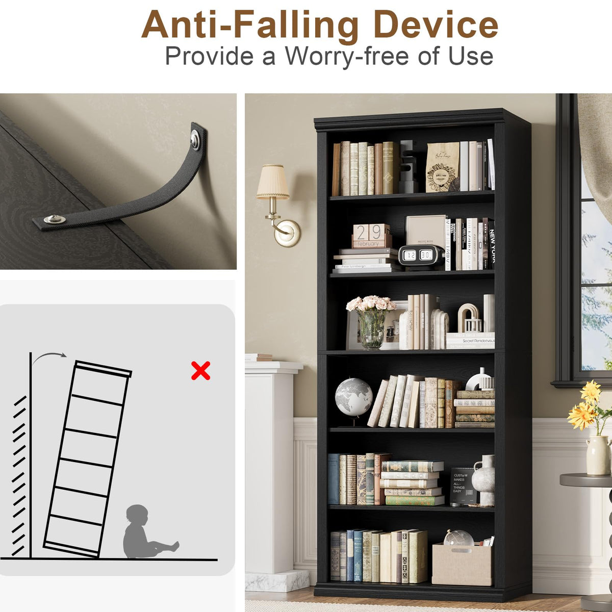 Black Tall Bookshelf B5413
