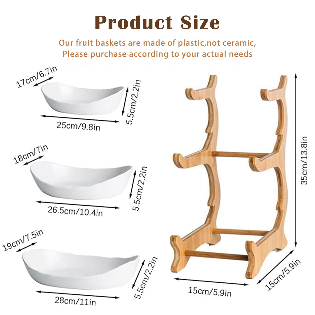 3 Tier Plastic Fruit Bowl with Bamboo Stand X2714