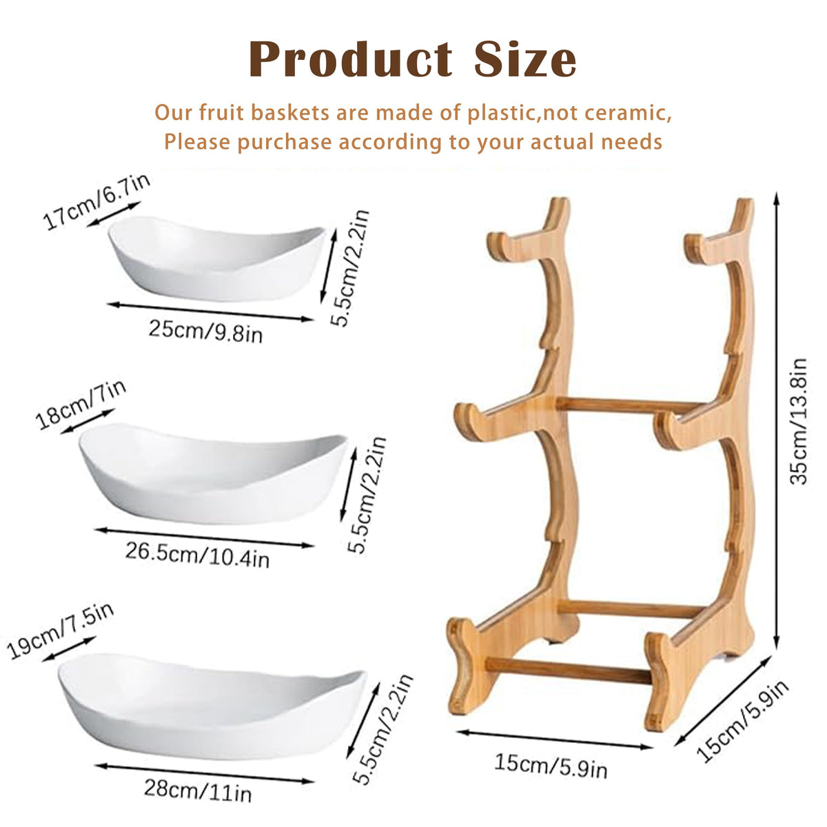 3 Tier Plastic Fruit Bowl with Bamboo Stand X2714