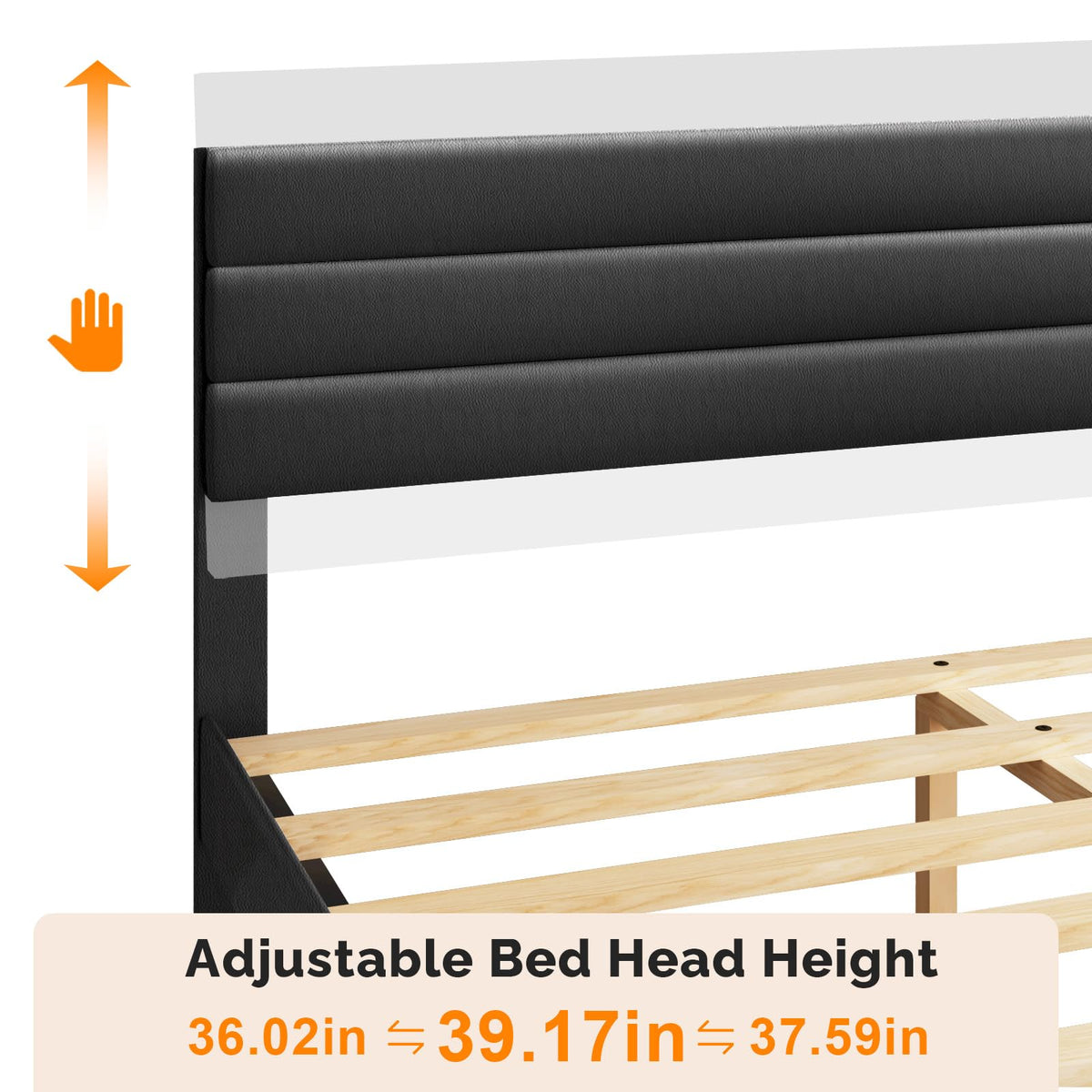 Full Faux Leather Upholstered Platform Bed Frame with Adjustable Headboard M29982