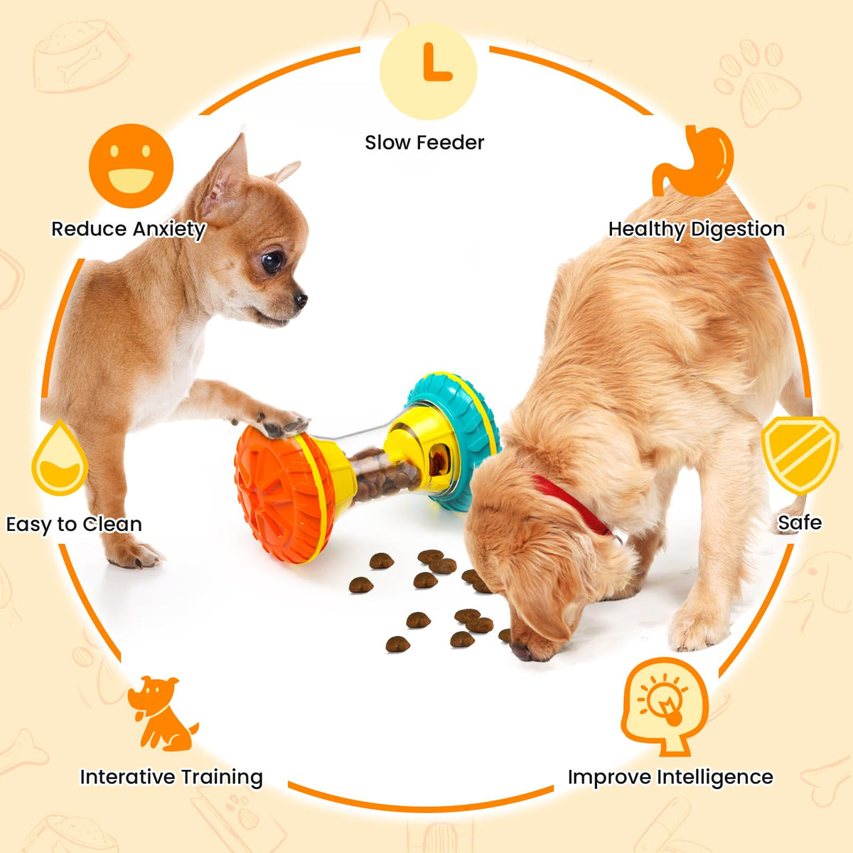 Interactive Dog Puzzle Toy Treat Dispensing Slow Feeder Yellow N90707