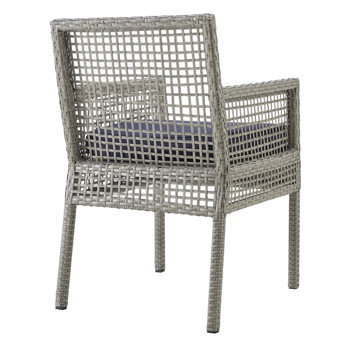 Gray Navy Wicker Rattan Outdoor Dining Arm Chair with Cushion Q67897
