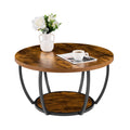 Round Coffee Table, 31.5" 2 Tiers Wooden with Metal Frame, Rustic Brown R817382