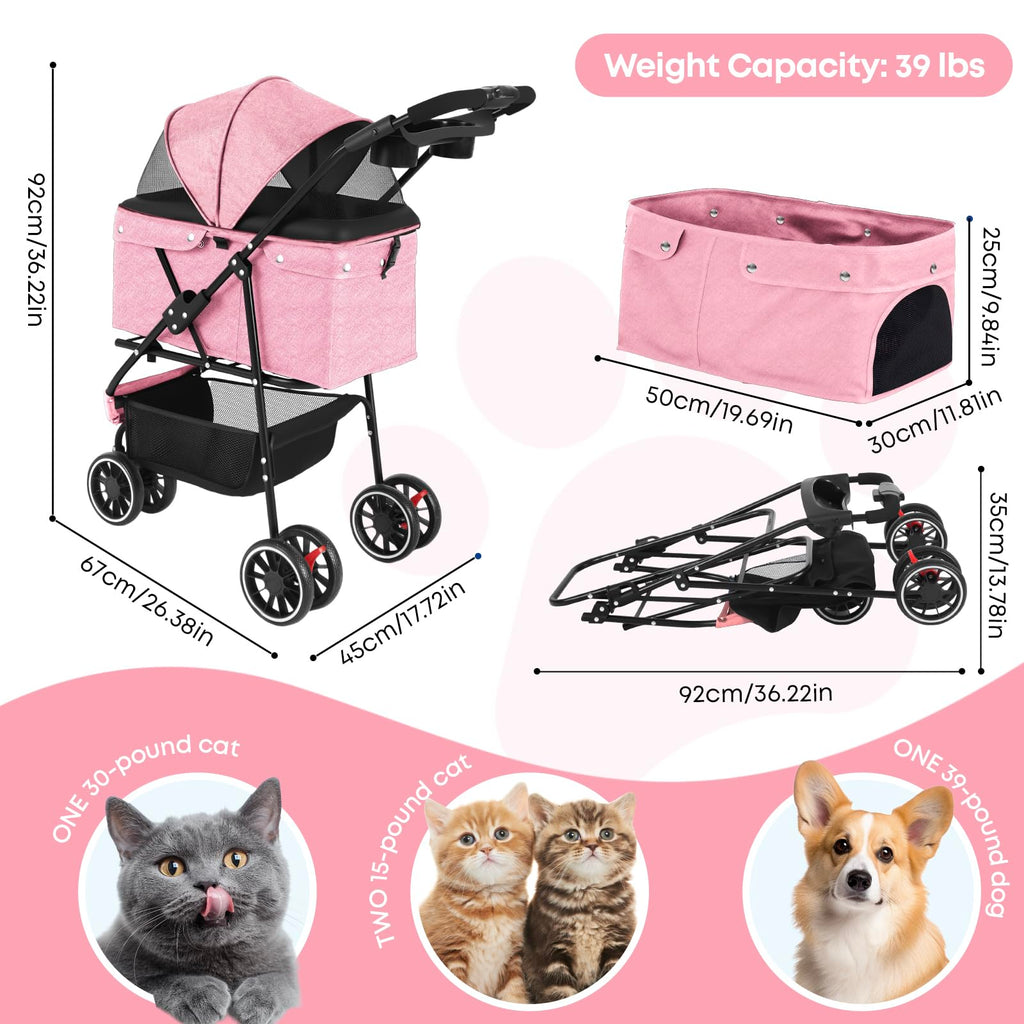 Pink 3 Wheels Pet Stroller U21498