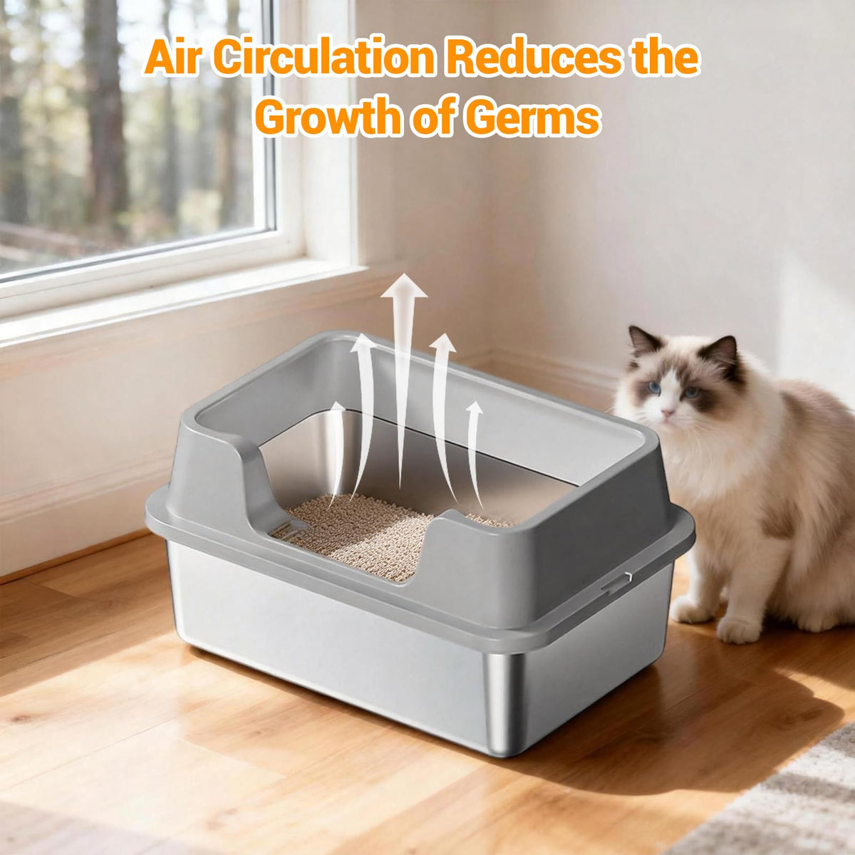 XL Stainless Steel Enclosed Cat Litter Box with Scoop I841521