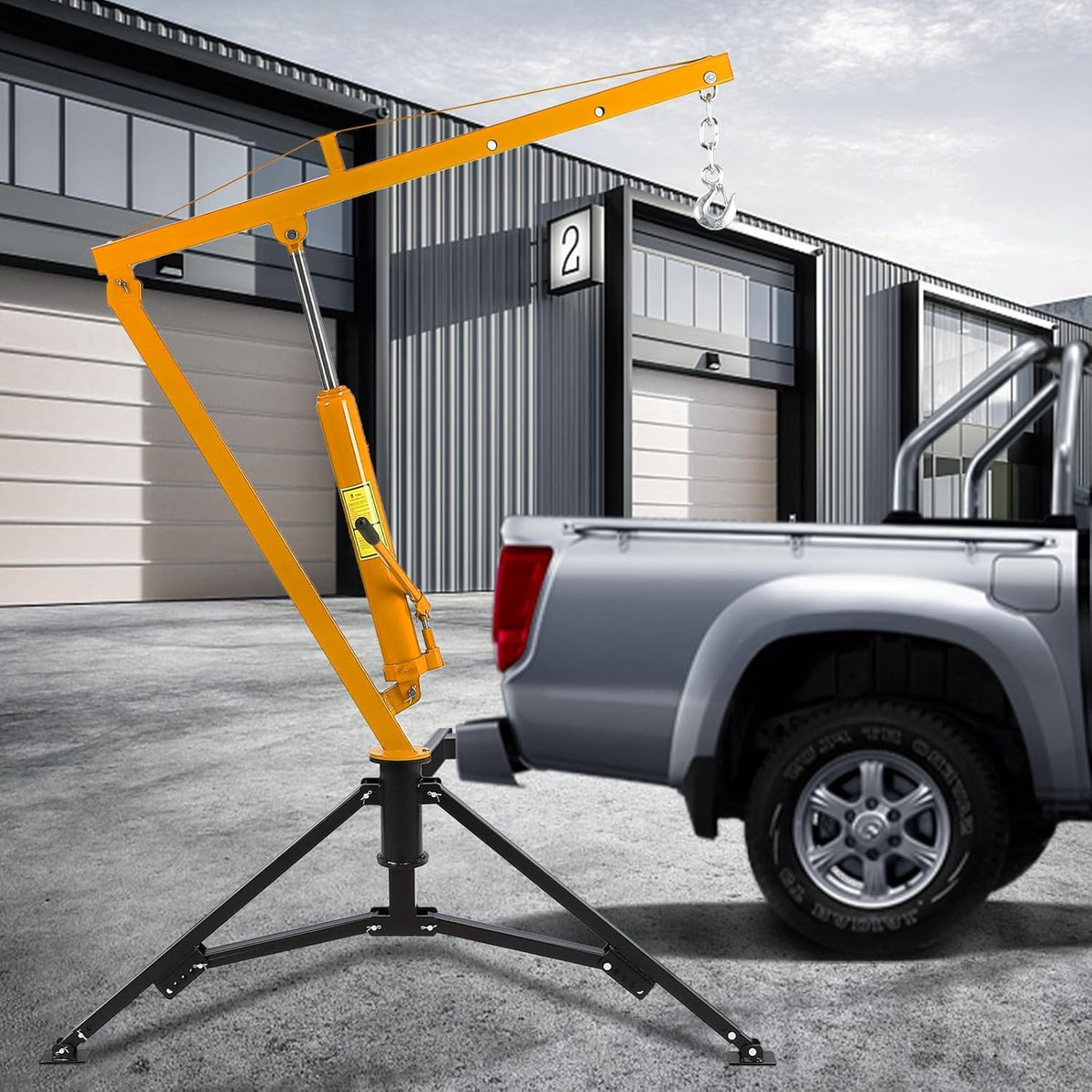 Hydraulic Hitch Mounted Pickup Truck Crane, 1000 Lbs Capacity, 360° Swivel, Yellow L8884