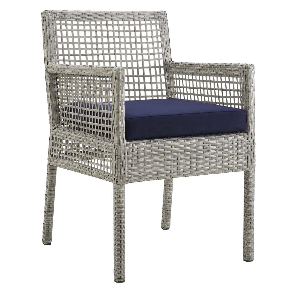 Gray Navy Wicker Rattan Outdoor Dining Arm Chair with Cushion Q67897