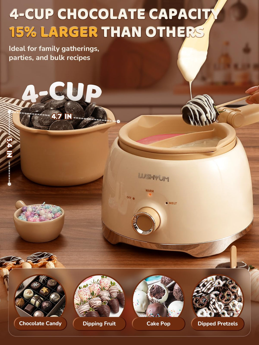 Electric Chocolate Melting Pot with 2 Insert Pots C654