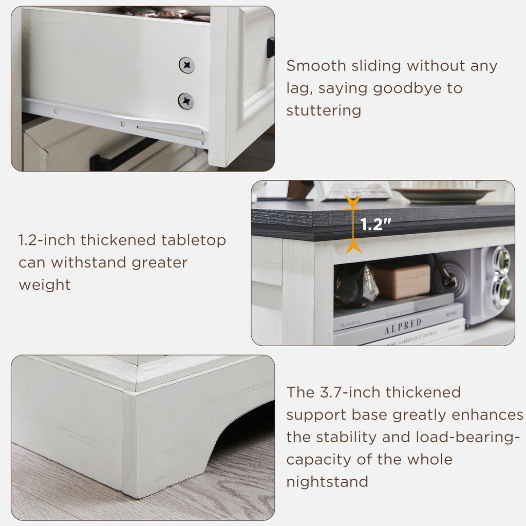 18" Antique White Nightstand with Charging Station E4857