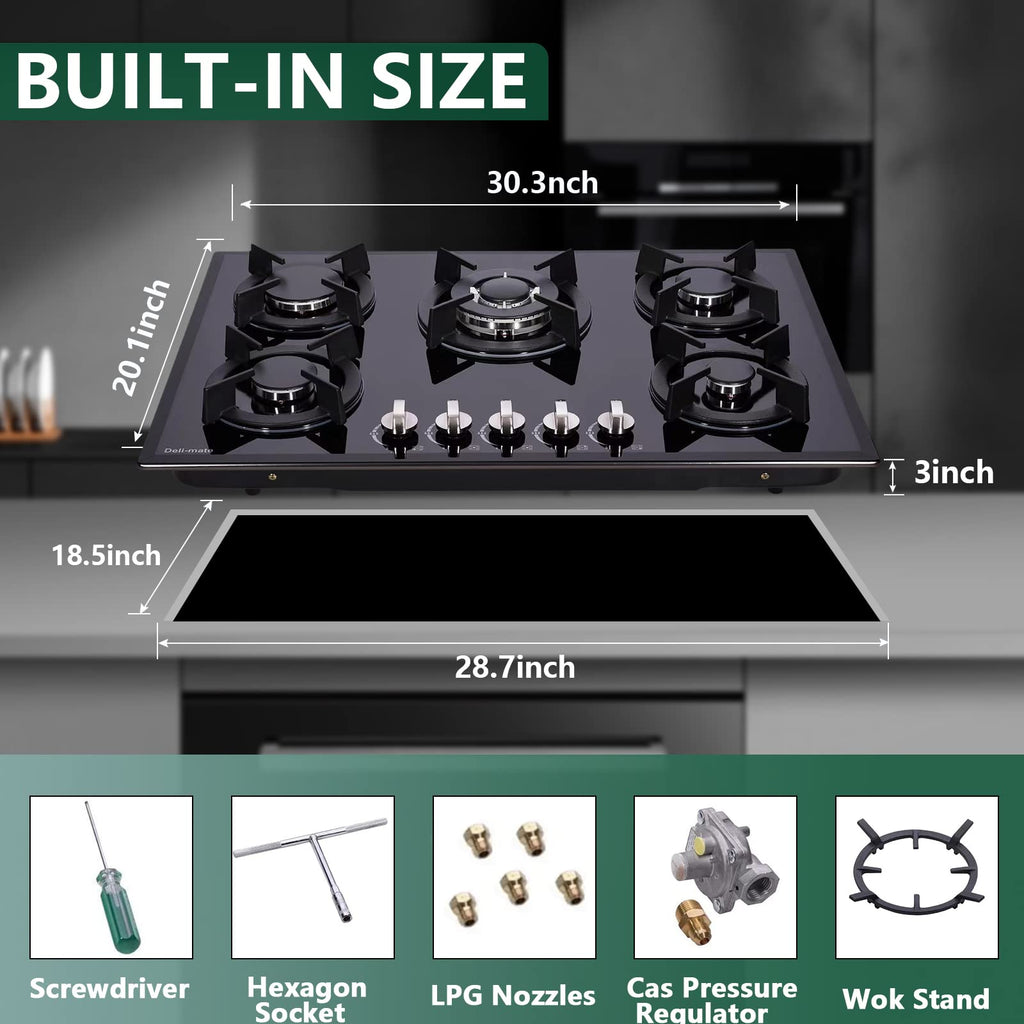30 Inch 5 Burner Dual Fuel Gas Stovetop V932