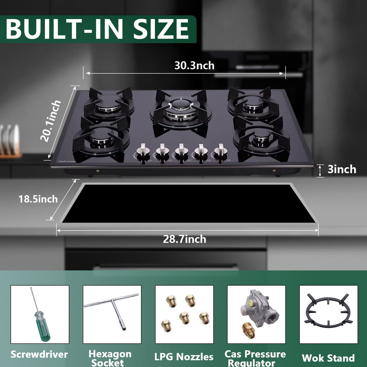 30 Inch 5 Burner Dual Fuel Gas Stovetop V932