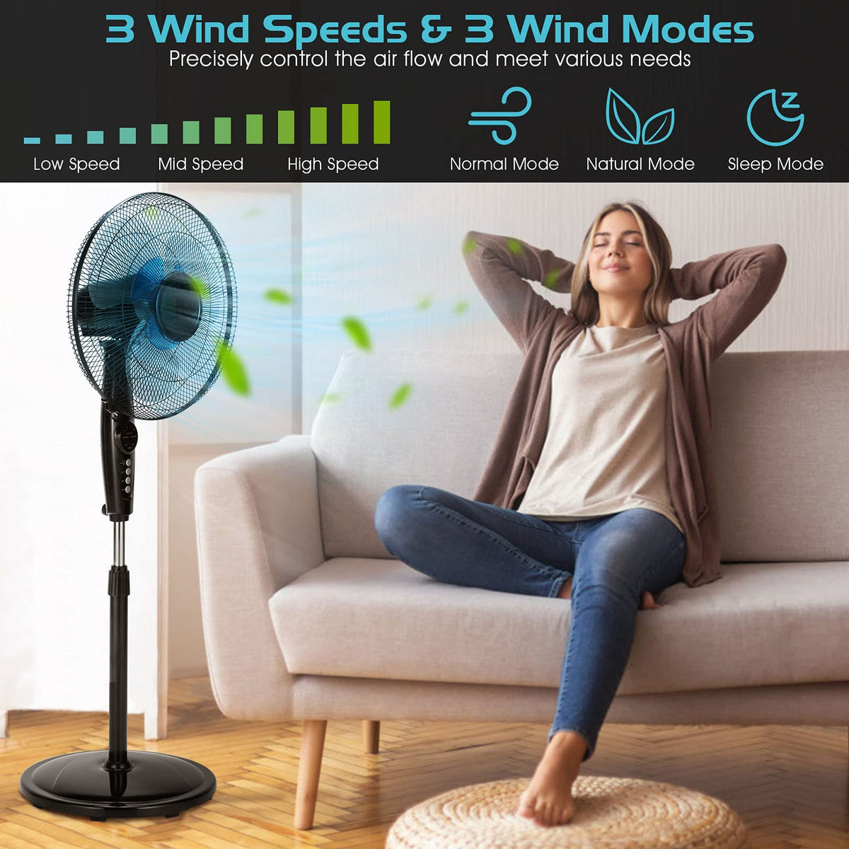 18 Inches Oscillating Pedestal Fan with Remote Control G276