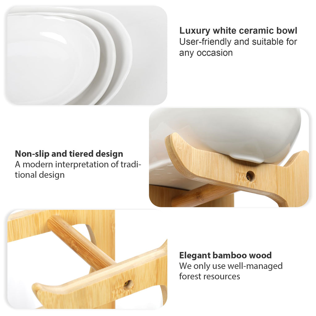 3 Tier Ceramic Fruit Bowl with Bamboo Stand W41092