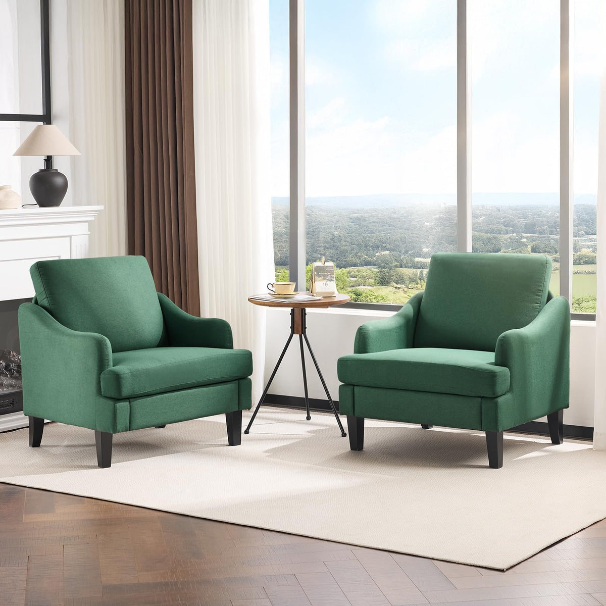 Green Linen Fabric Accent Chairs Set of 2 V16280