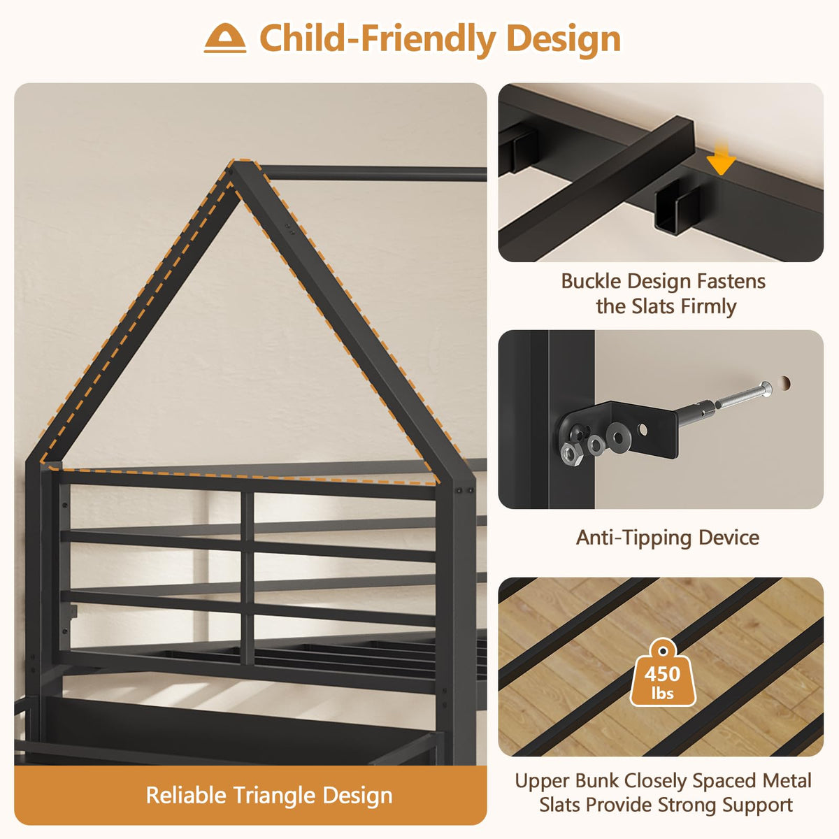 Twin Over Twin Bunk Bed with Desk and Drawers N2581