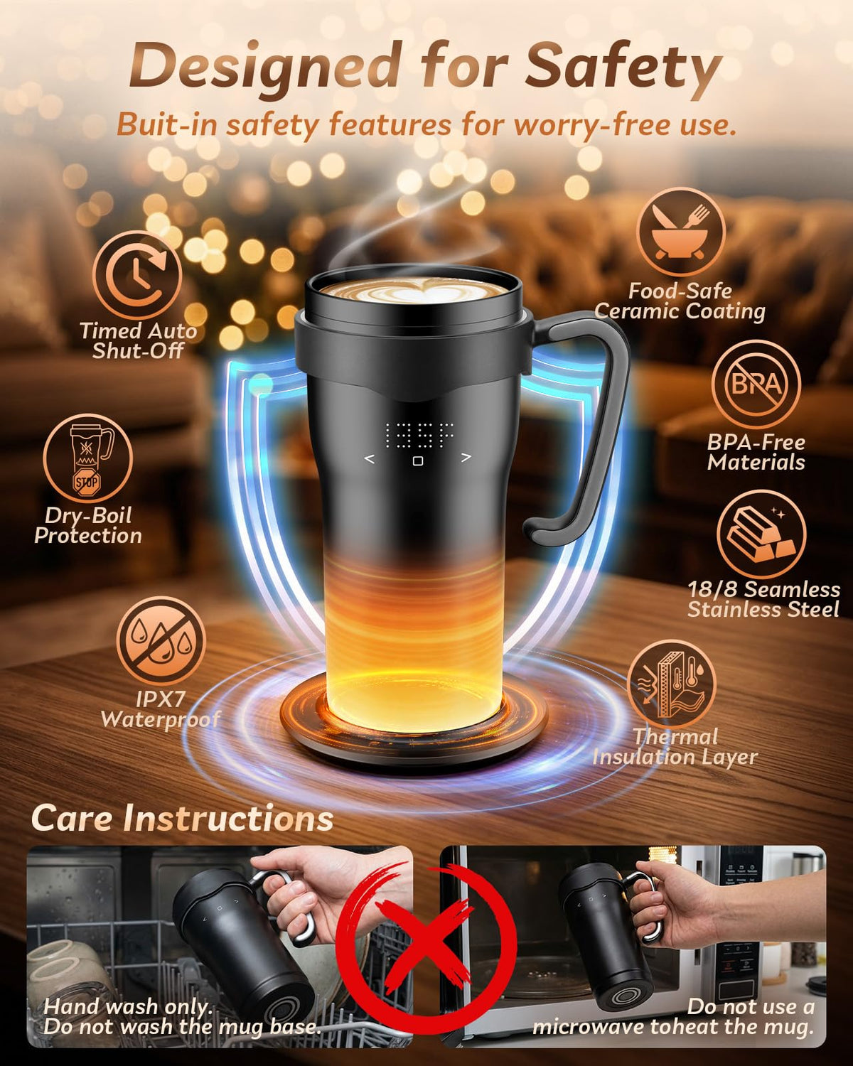 16oz Temperature Control Rechargeable Heated Mug F15358