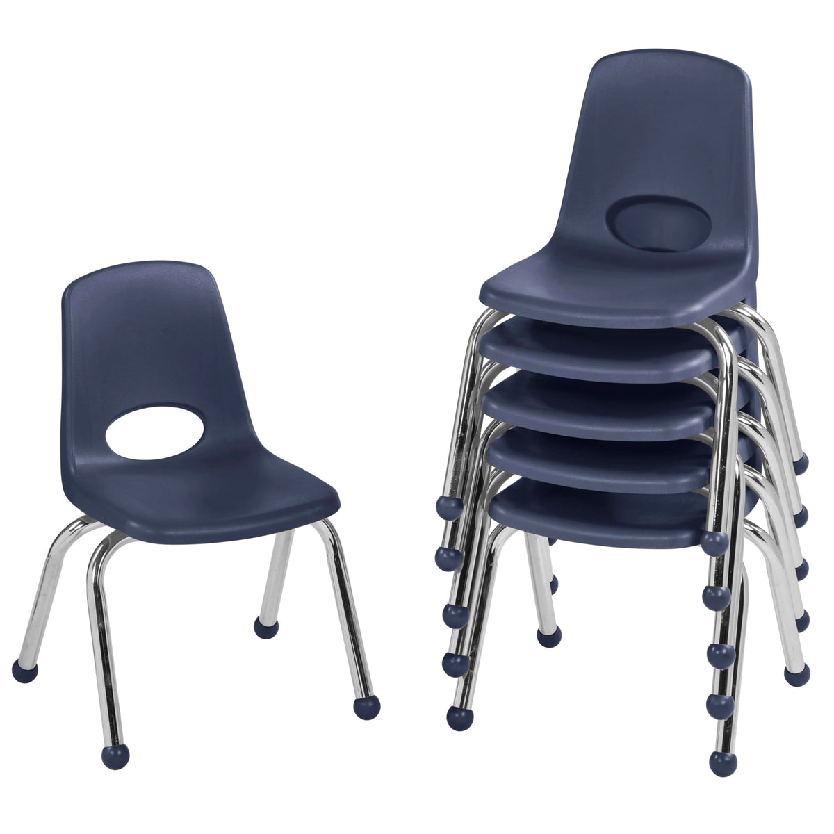 12" School Stack Chair with Ball Glides, Navy, 6-Pack A19300