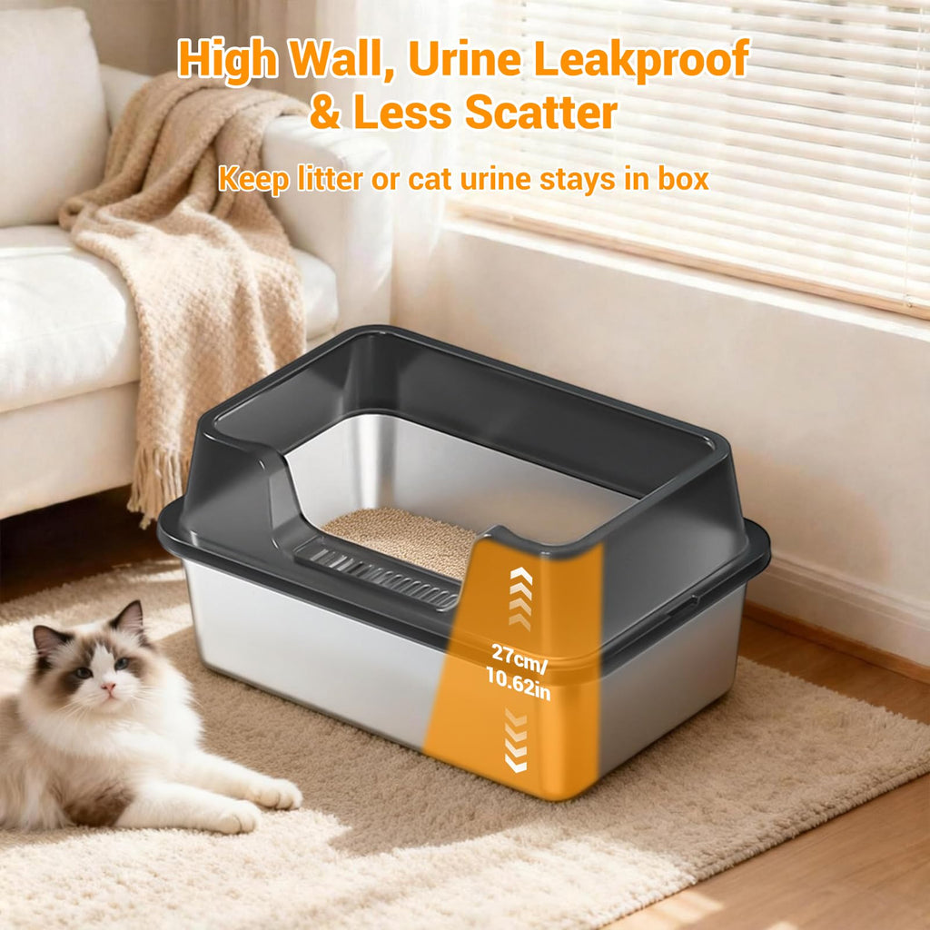 XL Stainless Steel Enclosed Cat Litter Box with Scoop I841521
