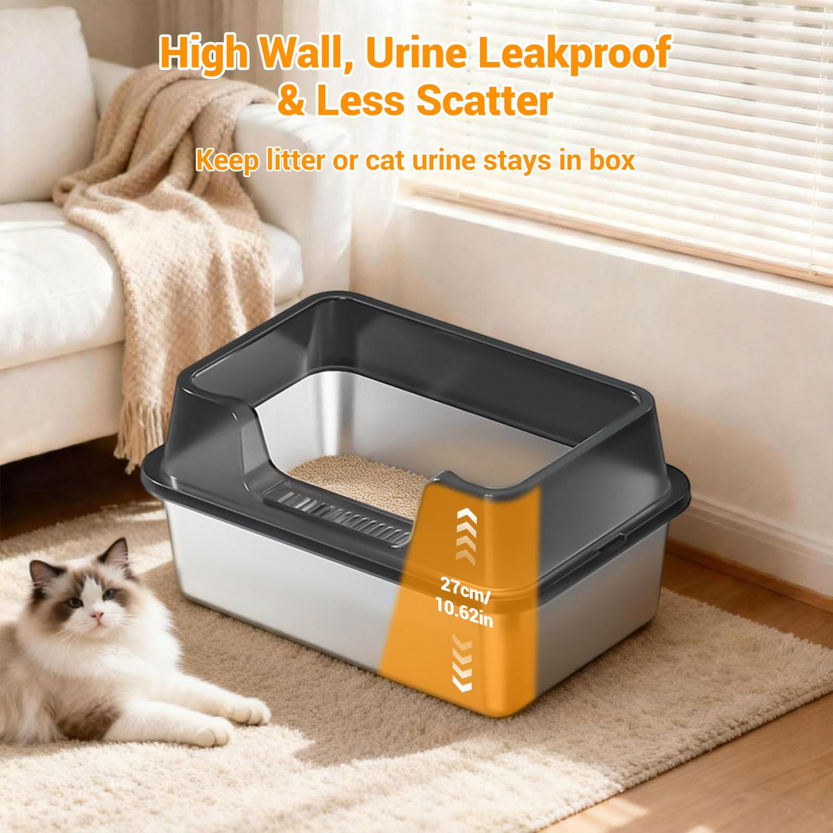 XL Stainless Steel Enclosed Cat Litter Box with Scoop I841521