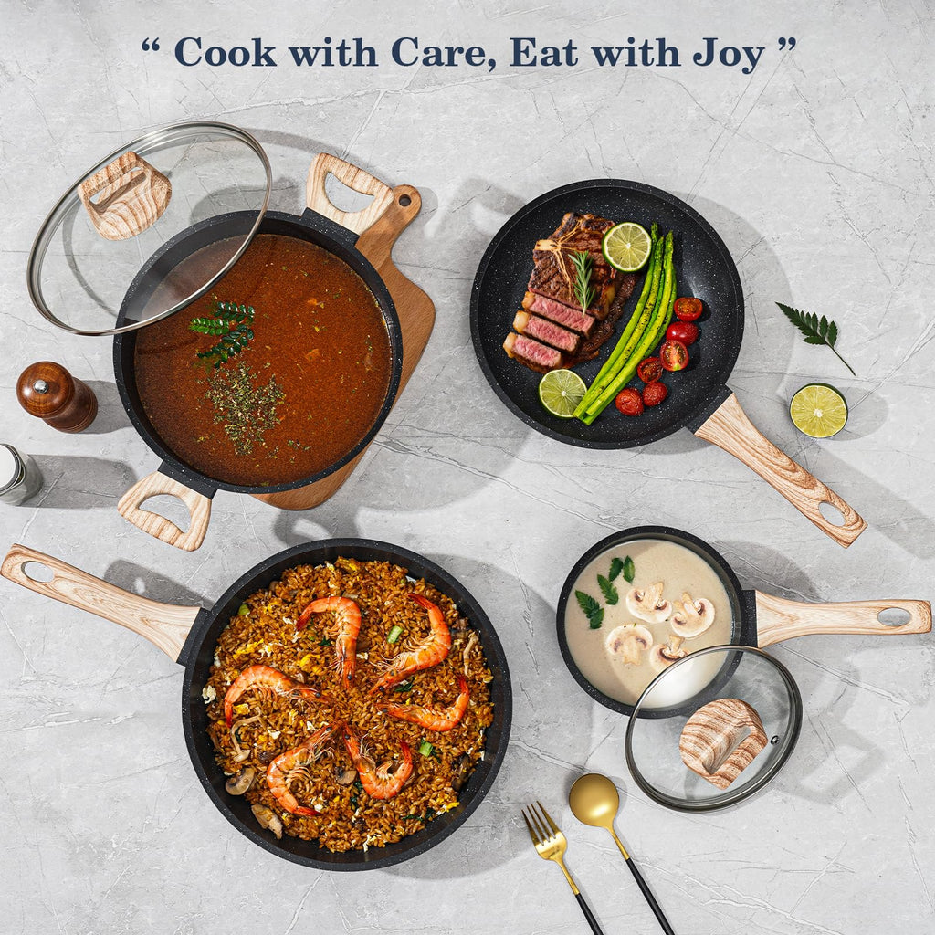 Non Stick 12Pcs Black Granite Induction Cookware I18880