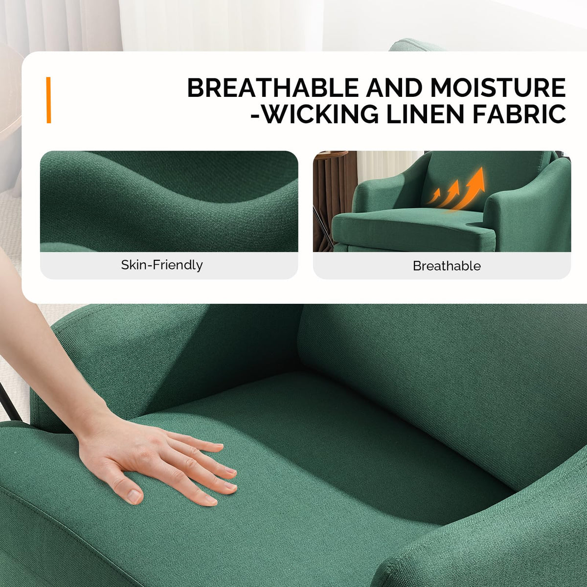 Green Linen Fabric Accent Chairs Set of 2 V16280