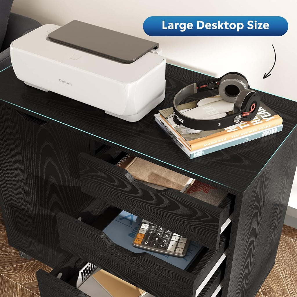 Black 5 Drawer Wood Storage Cabinet with Wheels Y40180